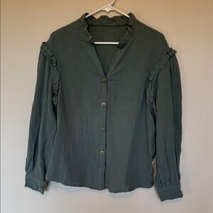 Women's Dusty Teal Ruffle Button-Up Top